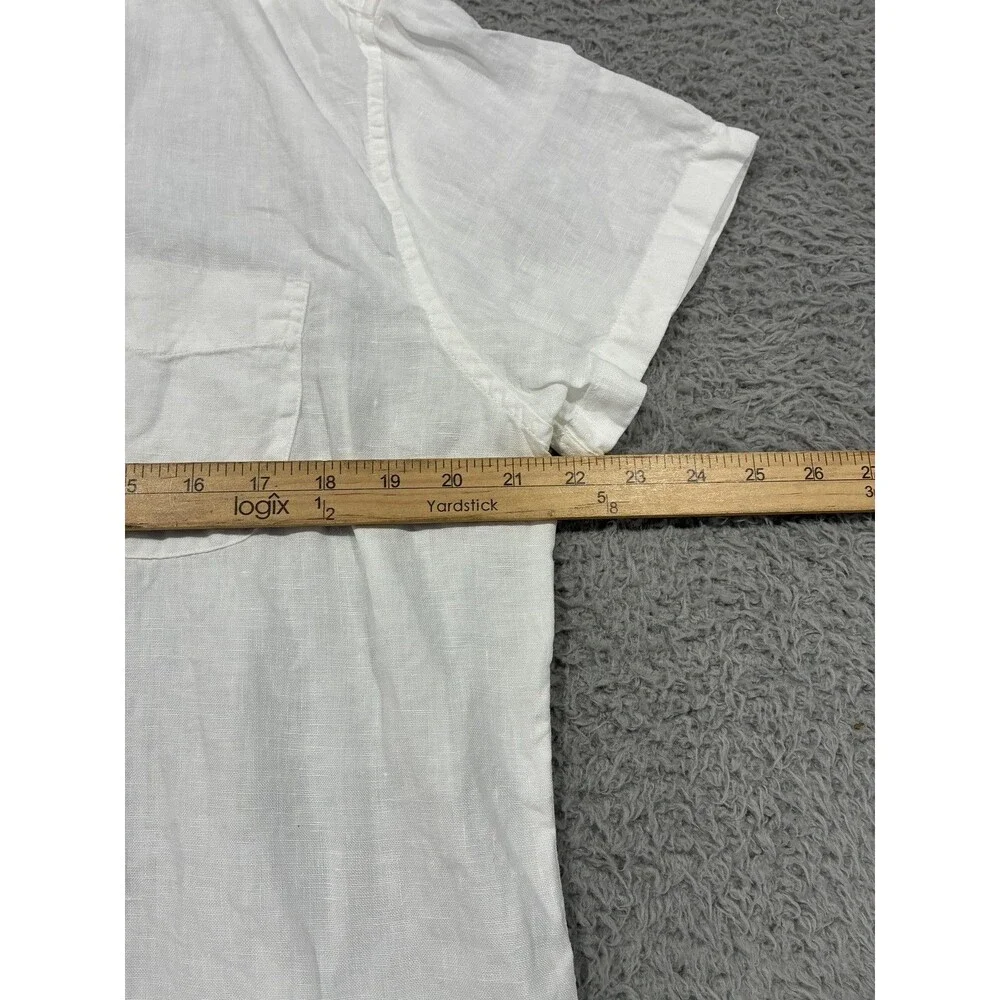 J.Crew Shirt Mens Large White Linen Slim Short Sleeve Button-Down Baird McNutt